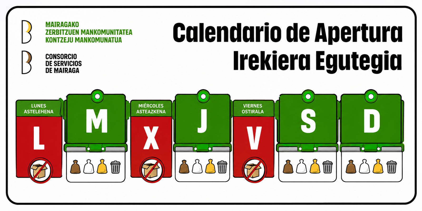Calendario de apertura · Irekiera egutegia